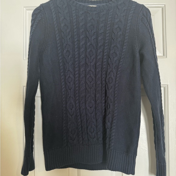 L.L.Bean Crewneck Cable Knit Navy Blue Cotton Sweater size small - Picture 2 of 7